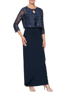 Alex Evenings Embroidered Empire Gown with Jacket