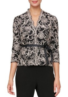 Alex Evenings Embroidered Illusion Sleeve Blouse