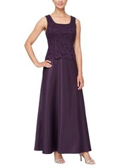 Alex Evenings Embroidered Lace Mock Two-Piece Gown with Jacket in Eggplant at Nordstrom