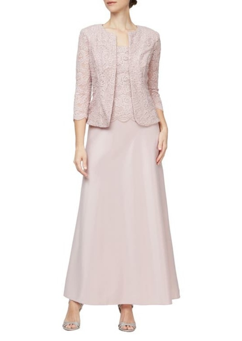 Alex Evenings Embroidered Lace Mock Two-Piece Gown with Jacket