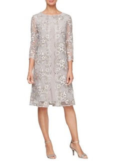 Alex Evenings Embroidered Overlay Cocktail Dress