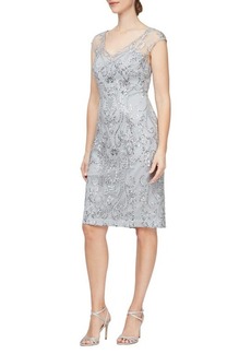 Alex Evenings Embroidered Sequin Sheath Dress