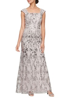 Alex Evenings Embroidered Sequin Sleeveless Gown