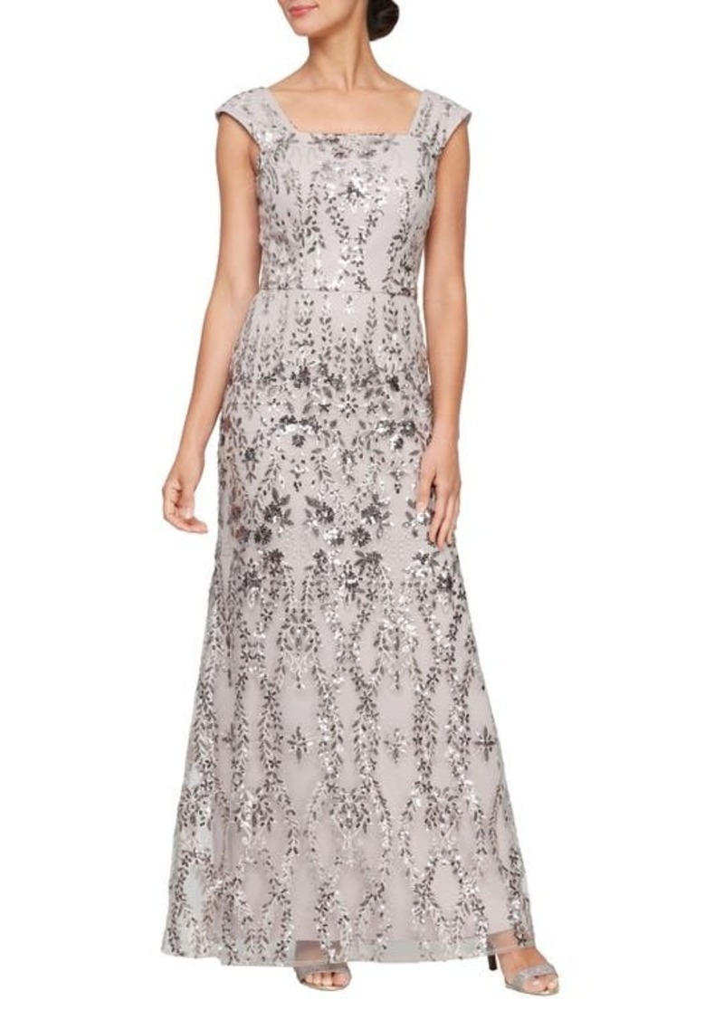 Alex Evenings Embroidered Sequin Sleeveless Gown