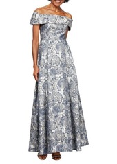 Alex Evenings Floral Brocade Off the Shoulder Gown