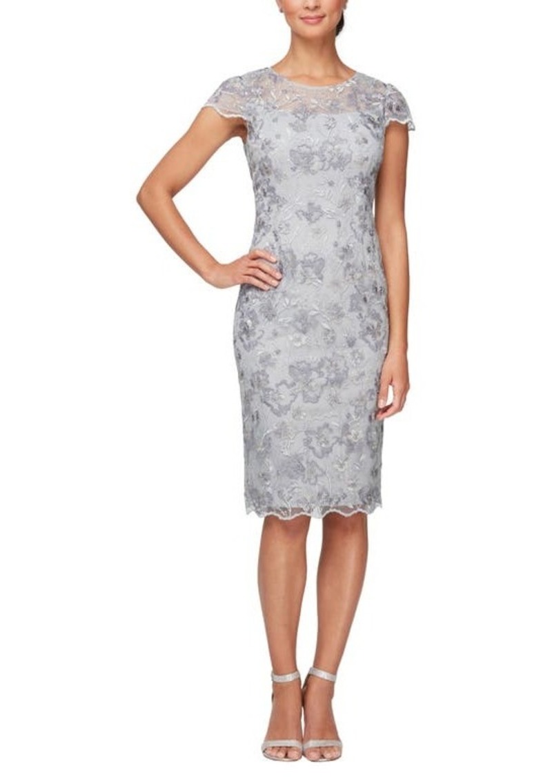 Alex Evenings Floral Embroidered Cocktail Sheath Dress