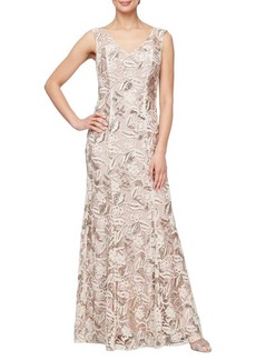 Alex Evenings Floral Embroidered Evening Gown