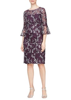 Alex Evenings Floral Embroidered Illusion Neck Cocktail Dress