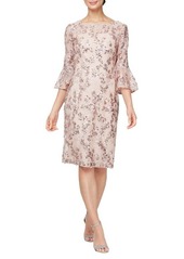 Alex Evenings Floral Embroidered Sequin Sheath Dress