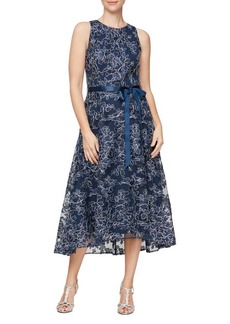 Alex Evenings Floral Embroidery Sleeveless Cocktail Midi Dress