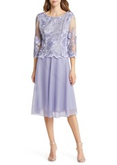 Alex Evenings Illusion Sleeve Embroidered Midi Dress