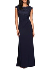 Alex Evenings Embroidered Bodice Empire Waist Formal Gown