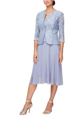 Alex Evenings Mock Two-Piece Lace Midi Cocktail Dress with Jacket in Lavender at Nordstrom
