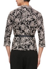 Alex Evenings Petite Floral-Embroidered 3/4-Sleeve Lace Top - Black/Taupe