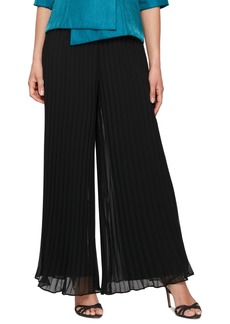 Alex Evenings Petite Pleated Wide-Leg Chiffon Pants - Black