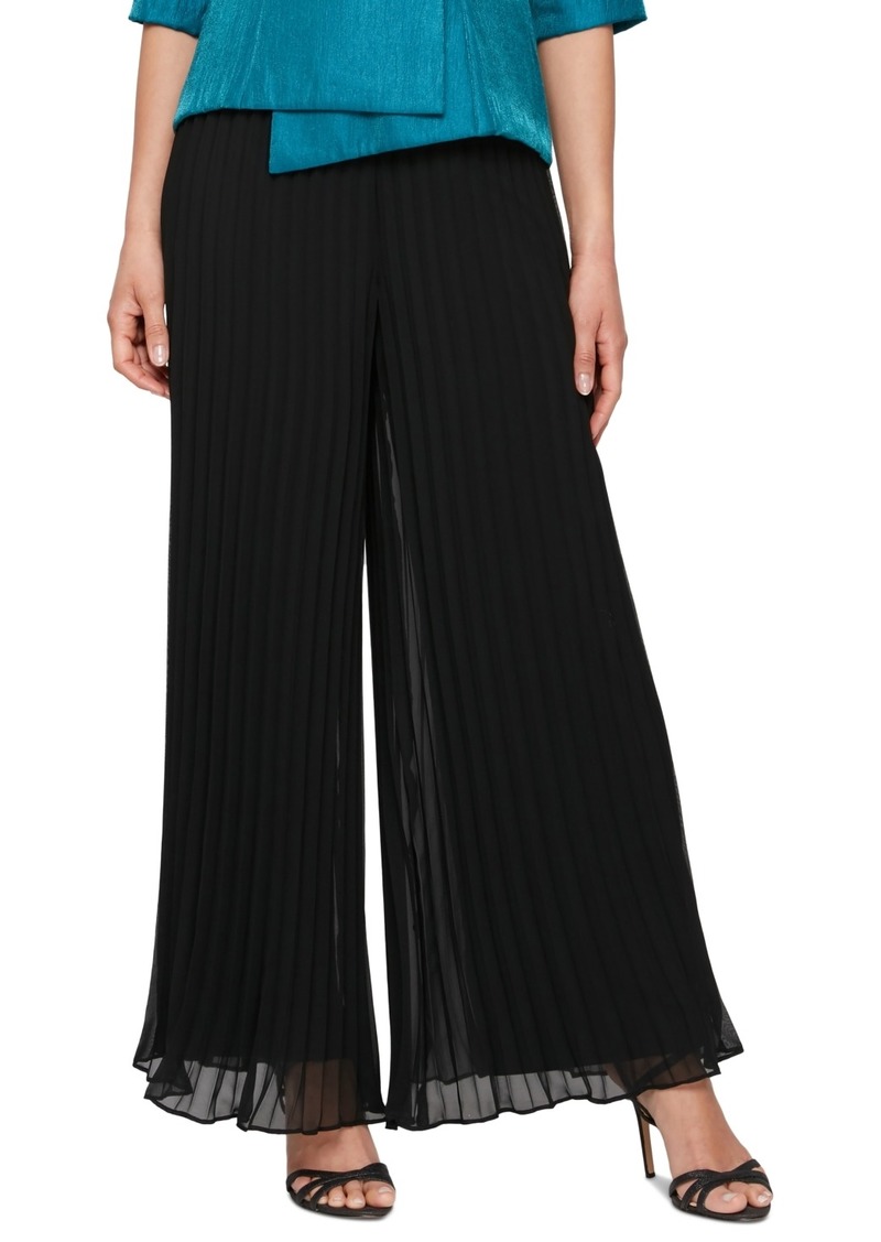 Alex Evenings Petite Pleated Wide-Leg Chiffon Pants - Black