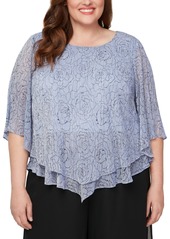 Alex Evenings Plus Size Crinkle-Pleat V-Hem Blouse - Lavender