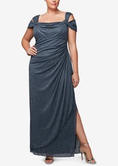 Alex Evenings Plus Size Draped Cold-Shoulder Dress - Smoke