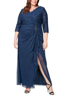 Alex Evenings Plus Size Embellished Empire-Waist Gown - Navy