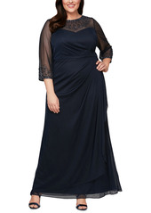 Alex Evenings Plus Size Embellished Sweetheart Gown - Dark Navy