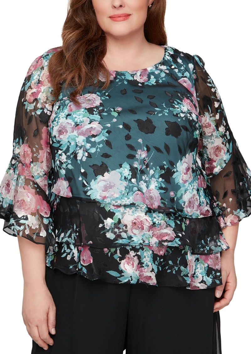 Alex Evenings Plus Size Floral-Print Blouse - Multi