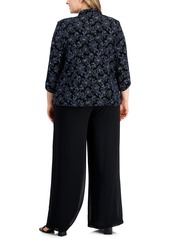 Alex Evenings Plus Size Glitter 3/4-Sleeve Jacket & Top - Black/ Navy