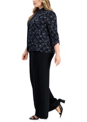 Alex Evenings Plus Size Glitter 3/4-Sleeve Jacket & Top - Black/ Navy