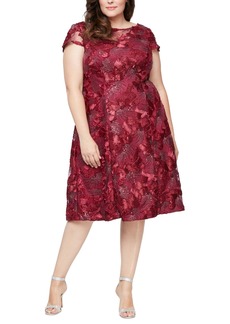 Alex Evenings Plus Size Lace A-Line Dress - Cranberry