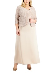 Alex Evenings Plus Size Lace Dress & Jacket - Taupe