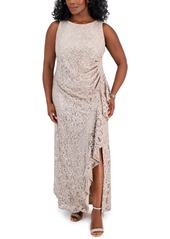 Alex Evenings Plus Size Lace Sequin Cascade Ruffle Dress - Buff