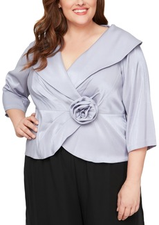 Alex Evenings Plus Size Portrait Collar Rosette Blouse - Lavender