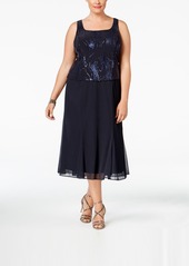 Alex Evenings Plus Size Sequined Chiffon Dress and Jacket - Navy