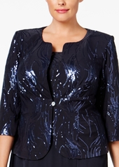 Alex Evenings Plus Size Sequined Chiffon Dress and Jacket - Navy