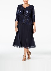 Alex Evenings Plus Size Sequined Chiffon Dress and Jacket - Navy