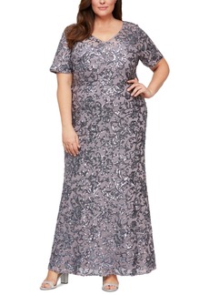 Alex Evenings Plus Size Sequined Flutter-Sleeve Gown - Icy Orchid