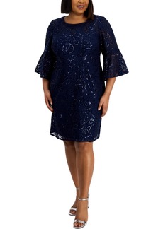 Alex Evenings Plus Size Sequined Lace Sheath Dress - Navy