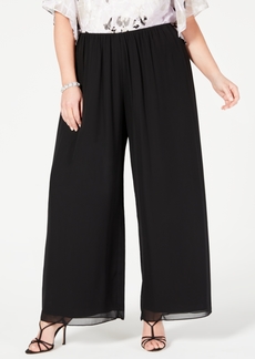 Alex Evenings Plus Size Wide-Leg Chiffon Pants - Black