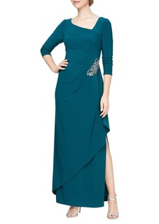 Alex Evenings Ruched Embellished Jersey Gown