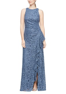 Alex Evenings Ruffle Sequin Lace Gown in Wedgewood at Nordstrom