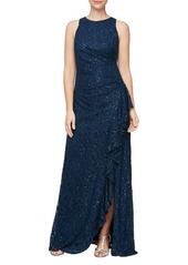 Alex Evenings Ruffle Sequin Lace Gown