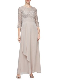 Alex Evenings Sequin & Lace Empire Waist Gown