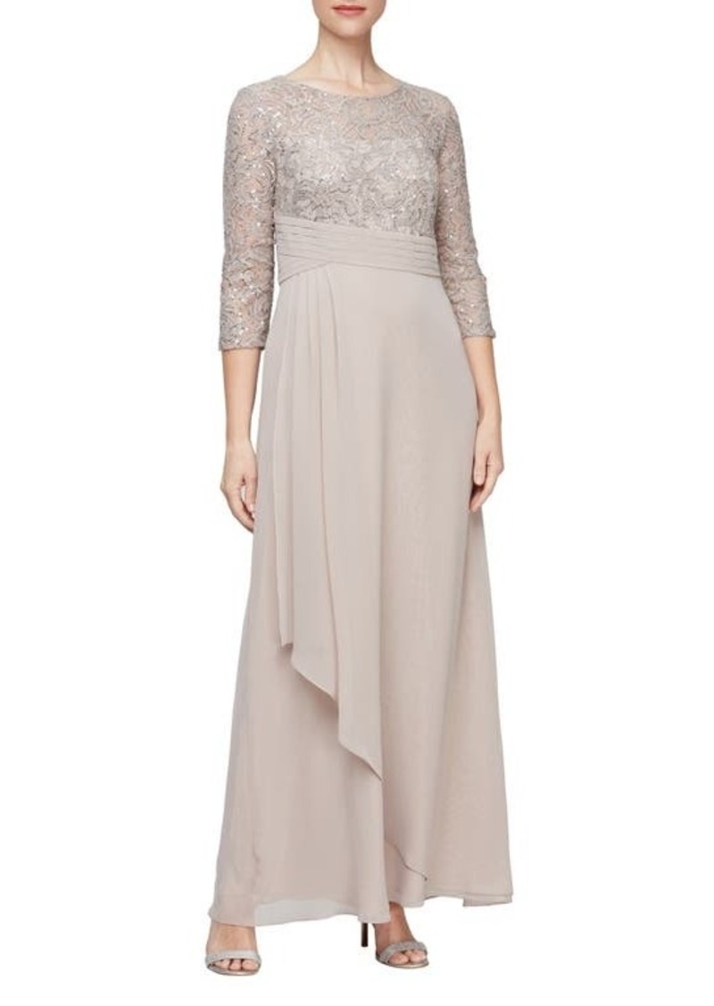 Alex Evenings Sequin & Lace Empire Waist Gown
