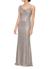 Alex Evenings Sequin Cowl Neck Gown