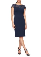 Alex Evenings Sequin Embroidered Sheath Dress in Navy at Nordstrom