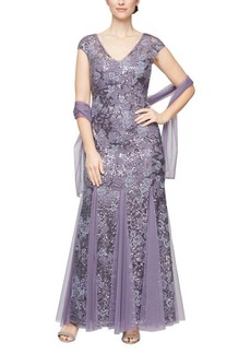 Alex Evenings Sequin Embroidered Trumpet Gown