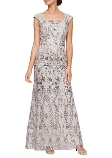 Alex Evenings Sequin Embroidery Fit & Flare Gown