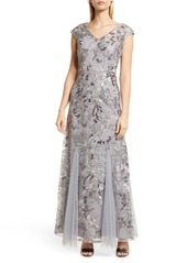 Alex Evenings Sequin Floral Sleeveless Fit & Flare Gown in Silver at Nordstrom