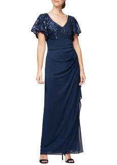 Alex Evenings Sequin Lace & Ruched Chiffon Gown