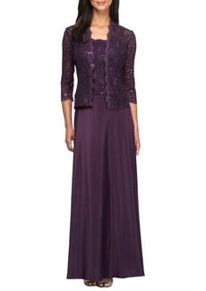 Alex Evenings Sequin Lace & Satin Gown with Jacket
