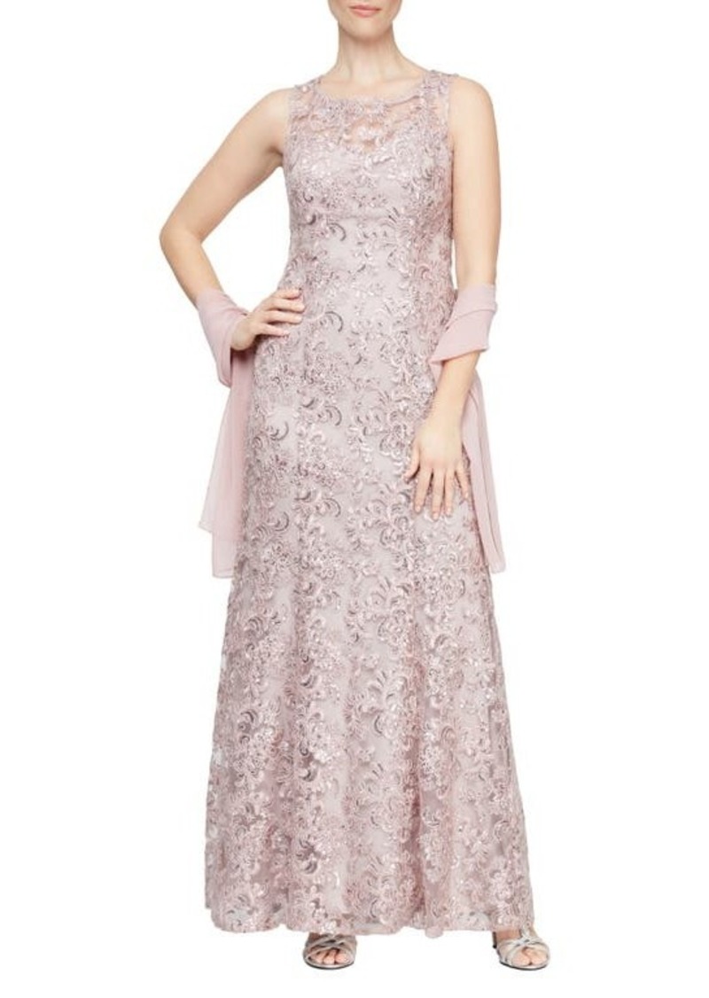 Alex Evenings Sequin Sleeveless Gown with Shawl